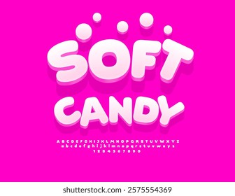 Vector Joyful Badge Soft Candy. Cute White 3D Font. Children Alphabet Letters and Numbers set.