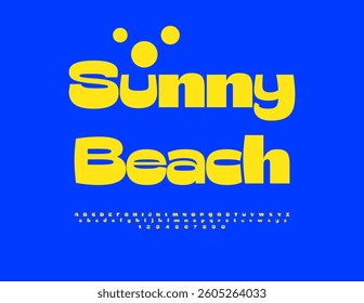 Vector Joyful flyer Sunny Beach. Summer Yellow Font. Trendy Elegant Alphabet Letters and Numbers set.