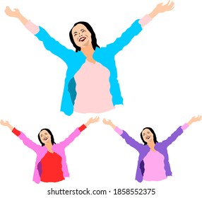 vector of a joyful happy and free lady