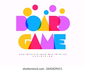 Vector Joyful logo Board Game. Colorful Kids Font. Bright Abstract style Alphabet Letters and Numbers set.
