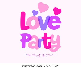 Logotipo alegre do vetor Festa do amor com corações decorativos. Fonte colorida festiva. Letras e números alfabéticos engraçados positivos definidos.