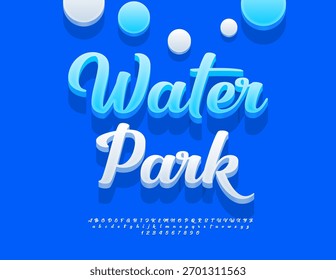 Vector Joyful logo Water Park. Elegante fuente blanca. Elegante conjunto de letras y números del alfabeto escrito a mano