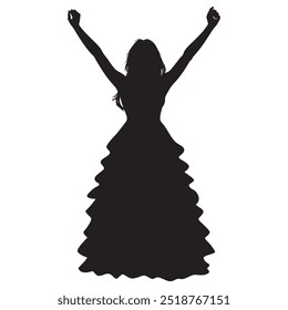 A vector of joyful women celebrating success with raised arms, symbolizing empowerment, gender equality, and positive energy in a dynamic, uplifting silhouette.