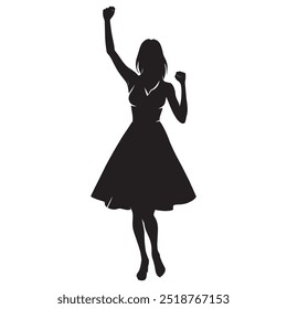 A vector of joyful women celebrating success with raised arms, symbolizing empowerment, gender equality, and positive energy in a dynamic, uplifting silhouette.