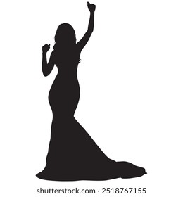 A vector of joyful women celebrating success with raised arms, symbolizing empowerment, gender equality, and positive energy in a dynamic, uplifting silhouette.