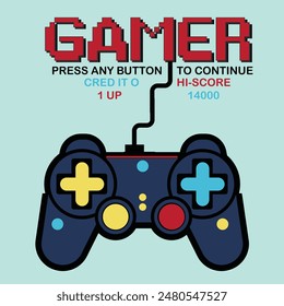 Vector joysticks game illustrations with slogan texts, for t-shirt prints, posters and other uses.