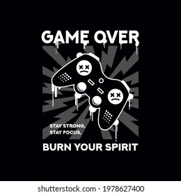 Vector joysticks game pad illustration with slogan game over, for t-shirt prints and etc.
