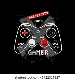 Vector joysticks game pad illustration with slogan texts, for t-shirt prints. 