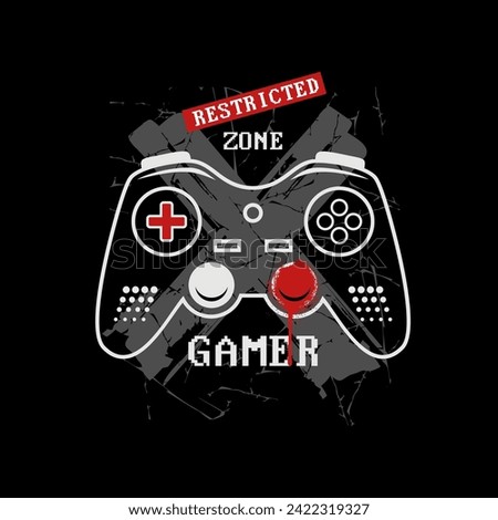 Vector joysticks game pad illustration with slogan texts, for t-shirt prints. 