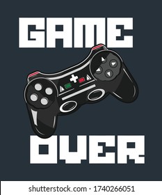 Vector joysticks gamepad illustration with slogan text, for t-shirt prints and other uses.