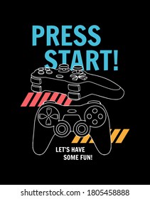 Vector joysticks gamepad  illustration with slogan text, for t-shirt prints and other uses.