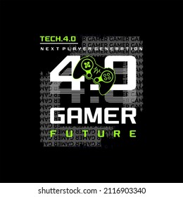Vector joysticks gamepad illustration with slogan text, for t-shirt prints and other uses.
