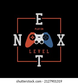 Vector joysticks gamepad illustration with slogan text, for t-shirt prints and other uses.
