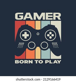 Vector joysticks gamepad illustration with slogan text, for t-shirt prints and other uses.