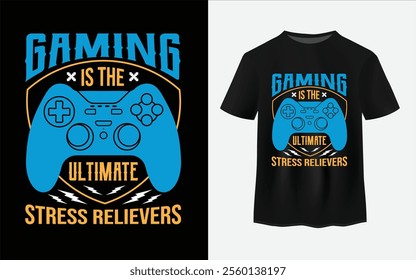 Vector joysticks gamepad illustration with slogan text, for t-shirt.
