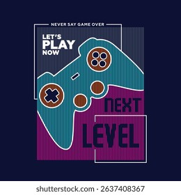 Vector joysticks gamepad illustration with slogan next level, for t-shirt prints and other uses. 
