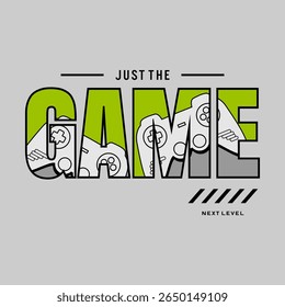 Ilustração do gamepad de joysticks vetoriais com slogan de próximo nível, para impressões de camisetas e outros usos. 
