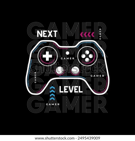 Vector joysticks gamepad illustration with slogan next level, for t-shirt prints and other uses.