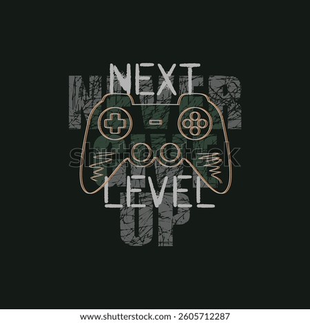 Vector joysticks gamepad illustration with slogan next level, for t-shirt prints and other uses. 

