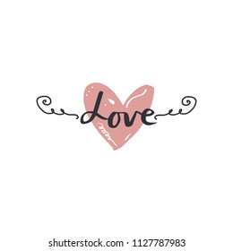 Vector and jpg, clip art, hand drawn symbol. Love emblem, heart, logo, boho tattoo. Decor element, print for cards, posters, t-shirts, other clothes and more. Isolated object.