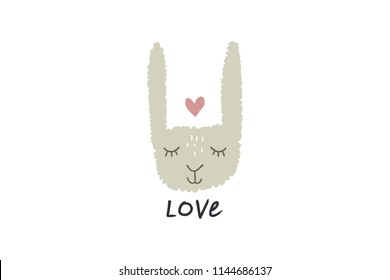 Vector and jpg image, clipart. Cartoon funny rabbit face, little bunny. Baby style Illustration, unique print for posters, cards, mugs, clothes and other.