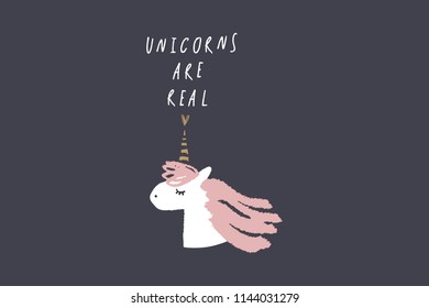Vector and jpg image, clipart, editable isolated details. Cute cartoon unicorn face art, nursery stylish Illustration, unique print for posters, cards, clothes, invitations, baby goods.