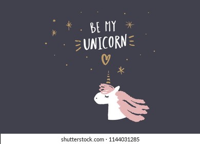 Vector and jpg image, clipart, editable isolated details. Cute cartoon unicorn face art, nursery stylish Illustration, unique print for posters, cards, clothes, invitations, baby goods.