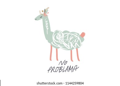 Vector and jpg image, clipart, editable isolated details. Llama cartoon funny art, baby stylish Illustration, unique print for posters, cards, mugs, clothes, childs goods and other.