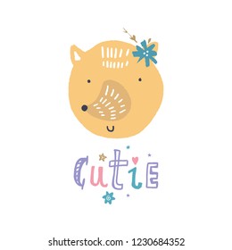 Vector and jpg image, clipart, editable isolated details. Pastel baby fox face illustration, unique print for posters, cards, mugs, clothes and other.