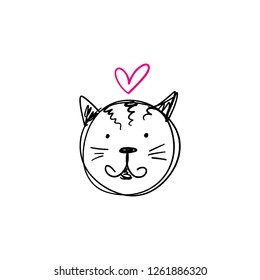 Vector and jpg image, clipart, editable isolated details. Cat in love, baby stylish Illustration, unique print for posters, cards, mugs, clothes and other.