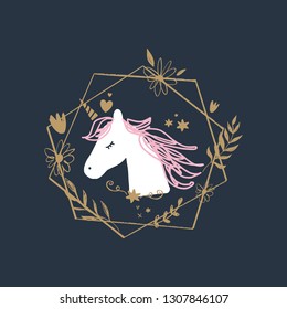 Vector and jpg image, clipart, editable isolated details. Unicorn head funny art, baby stylish Illustration, unique print for posters, postcards, mugs, clothes and other