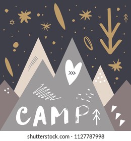 Vector and jpg image, clipart, isolated details. Camping abstract digital painting, elements set for your design. Good for kids products.