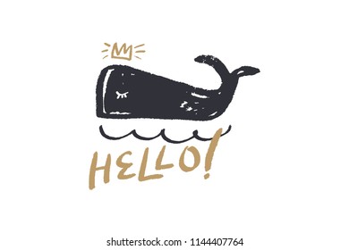 Vector and jpg image, clipart, isolated. Hand drawn little cute whale, funny animal, unique stylish print for posters, cards, mugs, clothes, childs goods and other.