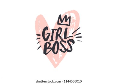 Vector and jpg image, clipart, isolated. Girl boss text sign, funny gift, unique stylish print for posters, cards, mugs, clothes and other.