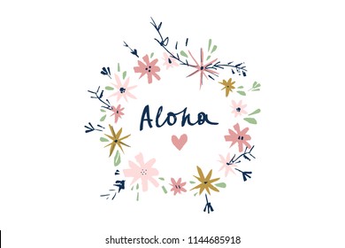 Vector and jpg image, clipart. Summer sign, floral frame. Baby style Illustration, unique print for posters, cards, mugs, clothes and other.