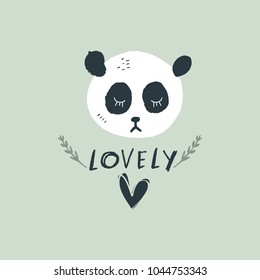 Vector and jpg image. 
Cute cartoon little panda. 
Handwritten letters. Baby card. Nursery picture.
Design elements, t-shirt and other clothes print.
Isolated.