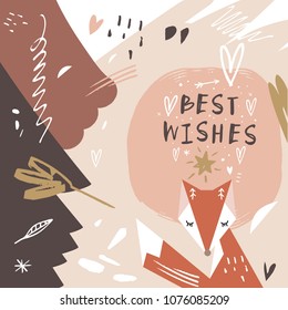 Vector and jpg image. Cute fox art. Decor elements for your stuff and graphic design. Good for gift cards and kids products. Clipart, isolated.