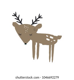 Vector and jpg image. Cute hand drawn deer. 
Nursery scandinavian art.
Good for gift card and kids products. Clipart. Isolated.