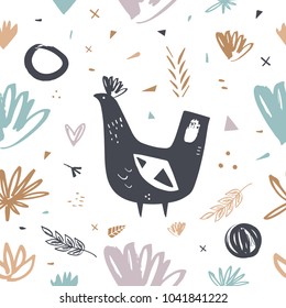 Vector and jpg image.
Floral pattern and bird. Abstract background. 
Scandinavian art.
Decor elements for your stuff and graphic design. Clipart. Isolated.