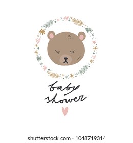 Vector and jpg image. Funny hand drawn teddy bear face. 
Cute nursery art.
Decor elements for your stuff and graphic design. Good for gift card. Clipart. Isolated.
