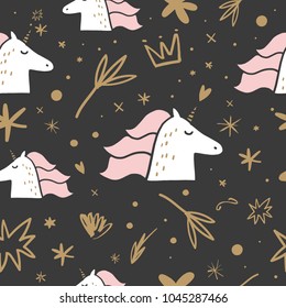 Vector and jpg image. Hand drawn unicorns pattern. Scandinavian art.
Decor elements for your stuff and graphic design. Good for gift card and kids products. Clipart. Isolated.