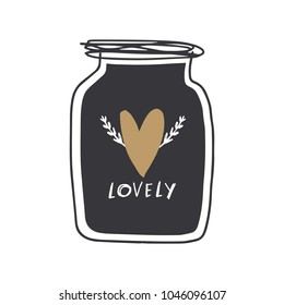 Vector and jpg image. Magic jar and 
inscription "Lovely". Scandinavian art.
Decor elements for your stuff and graphic design. Good for gift card and kids products. Clipart. Isolated.
