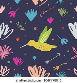 Vector and jpg image. Summer colibri pattern. Decor elements for your stuff and graphic design. Good for clothes and gift card. Clipart. Isolated.