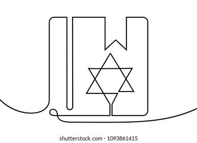 Vector Judaism. One line style religious book illustration