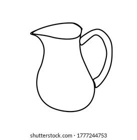 Vector jug with a black line. Simple food and cooking illustration in doodle style on a white isolated background hand drawn. Design for social networks,web,advertising,banners,menus,recipes.