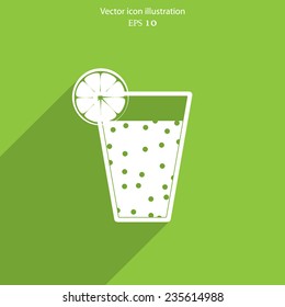 Vector juice glass with lemon, flat design
