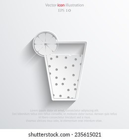 Vector juice glass with lemon, flat design