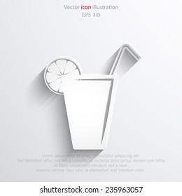 Vector juice glass with lemon, flat design