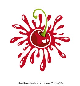 Vector juicy cherry. Isolated on white background.