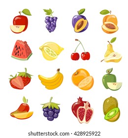 Vector juicy fruits collection. Fruit food set fresh, orange sweet and nature lemon fruit illustration